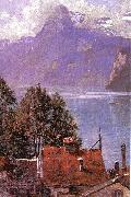John Douglas Woodward Brunnen, Lake Lucerne oil painting reproduction